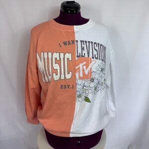 MTV Music Television Colorblock Sweatshirt Small Floral Graphic Crewneck